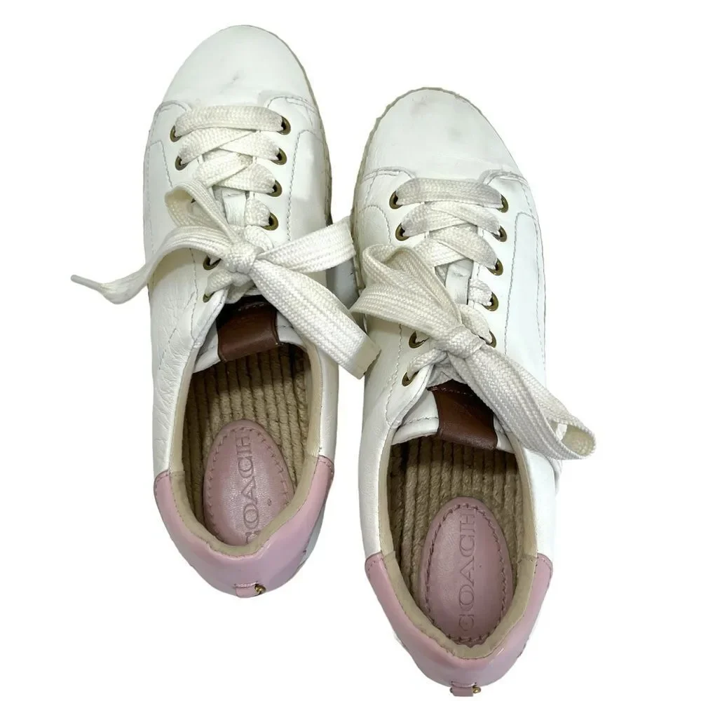 Coach C101 Low Top Espadrille Sneakers in White & Petal